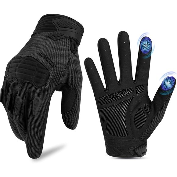 Men Black Impact Protection Full Finger Wear-Resistant MTB Bicycle Riding Gloves - Picture 1 of 6